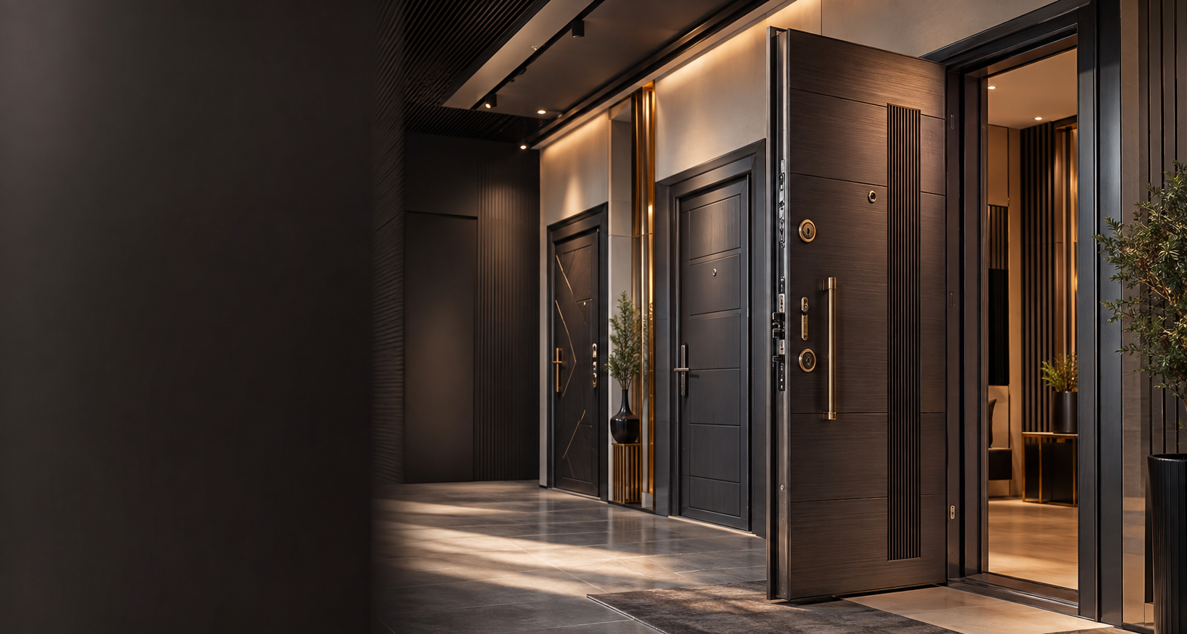 Modern çelik kapı showroom görünümü